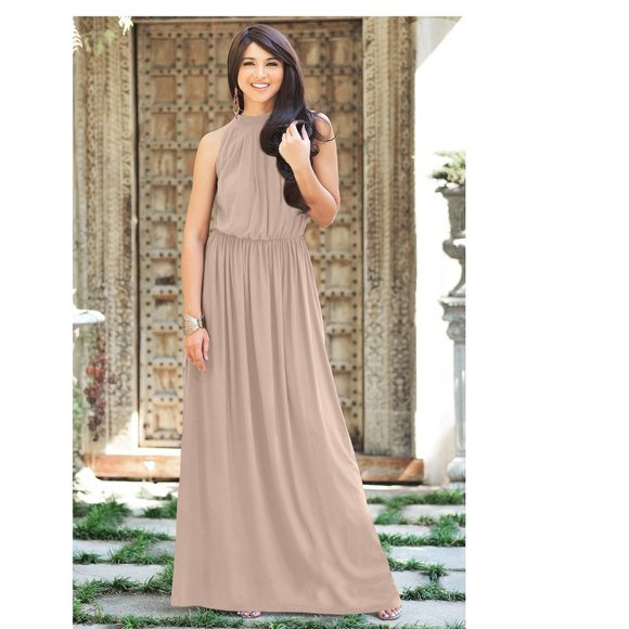 KOH KOH Dresses & Skirts - KOH KOH Women's Maxi  Dress Champagne Bridesmaid maxi Dress Halter Size: M